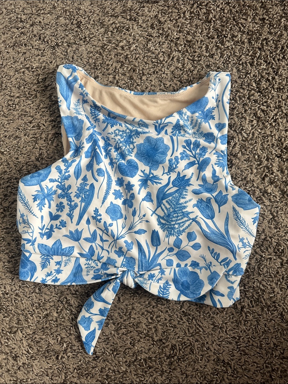 Lime Ricki Blue and White Floral Tie-Front Bikini Crop Top